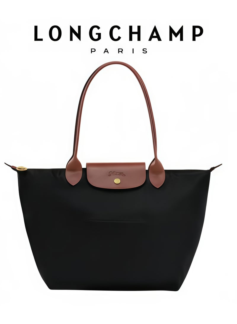 لونج شامب حقائب يد متوسطة من لونشامب للنساء، حقائب توت، حقائب كتف، أسلوب كلاسيكي باللون الأسود الغابي - Image 1